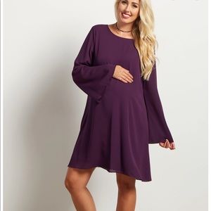 NWT Purple Chiffon Bell Sleeve Maternity Dress